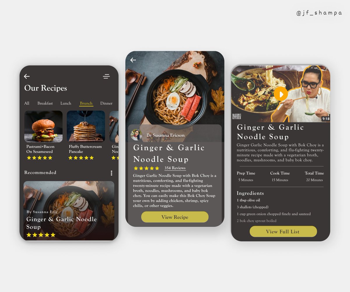 Elevate your cooking game with these deliciously designed screens for a food recipe app. Discover new flavors, unleash your inner chef, and get inspired! #FoodApp #RecipeInspiration #UIDesign #CookingGoal