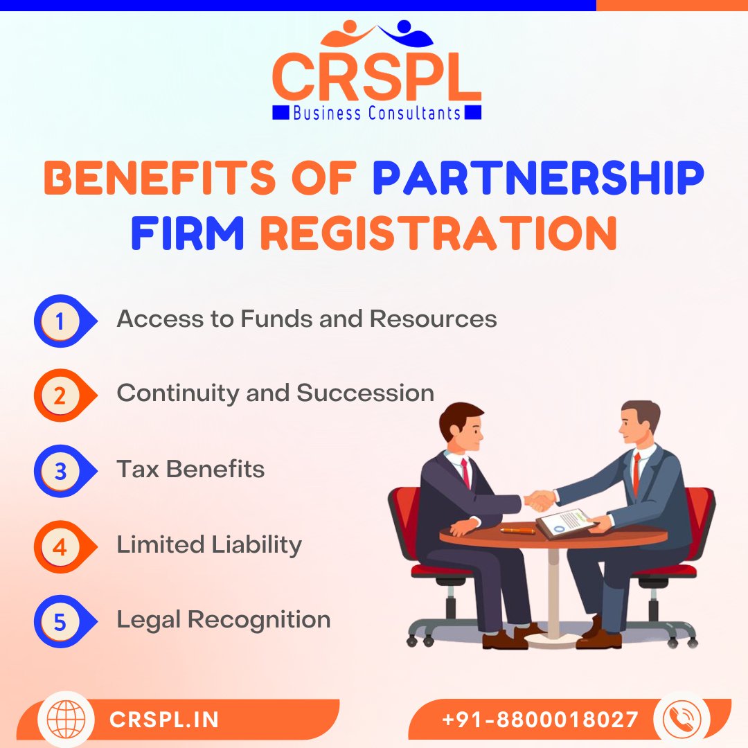 Benefits of Partnership Firm Registration

CRSPL | Business Consultants
☎️ +91-8800018027 | +91-8800018023
📧 info@crspl.in | mail.crspl@gmail.com
🌐 crspl.in

#crspl #thecrspl #crspltech #crspltechnologies #business #partnershipfirmregistration #partnershipfirm