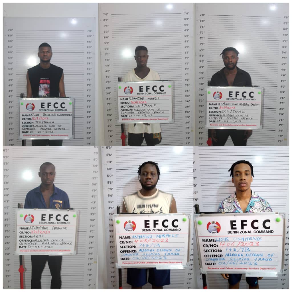 Court Sends 19 Internet Fraudsters to Prison in Benin

Justices Efe Ikponmwonba and  M. Itsueli of Edo State High Court sitting in Benin City on Tuesday, June 6, 2023, convicted and sentenced 19 Internet fraudsters to prison for fraud.
 
 The convicts are Fidelis Esajini,
