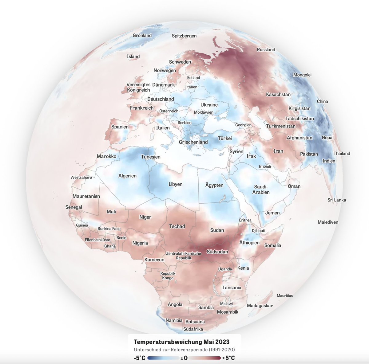 Etwas Sommer in Deutschland, Waldbrände in Kanada, Rekordkälte in Australien: Unser Blick bei <a href="/zeitonline/">DIE ZEIT</a> aufs globale Wetter im Mai zeigt, wo es künftig wohl noch extremer wird.

zeit.de/wissen/2023-06…