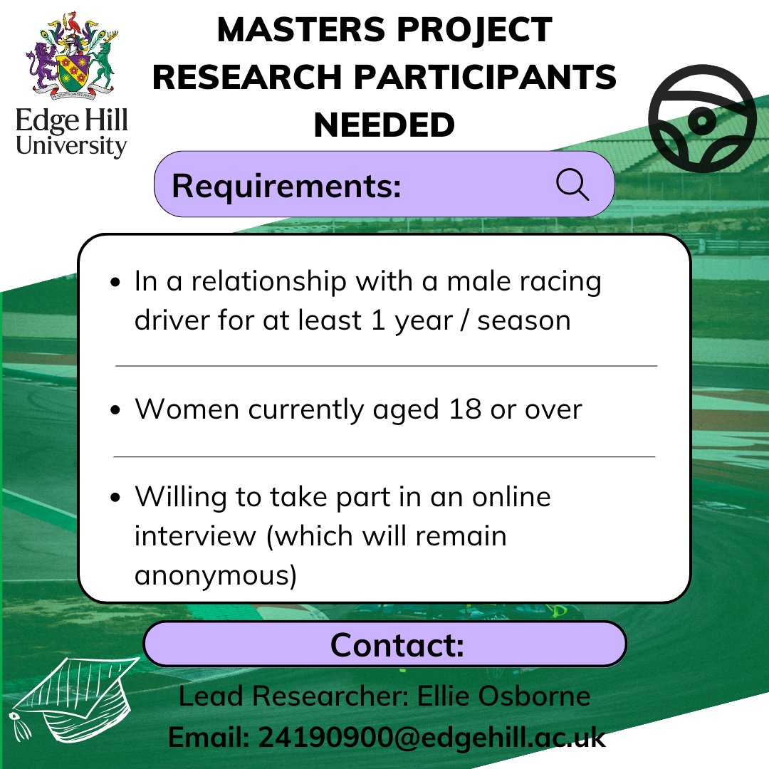 elliexosborne's tweet image. I&apos;m currently recruiting for my Master&apos;s dissertation in &apos;Sport, Physical Activity and Mental Health&apos;. I would appreciate if anybody would be able to share this and pass this along to anybody who may be interested in this study! #racing #mentalhealth #motorsport #F1 #F2 #F3