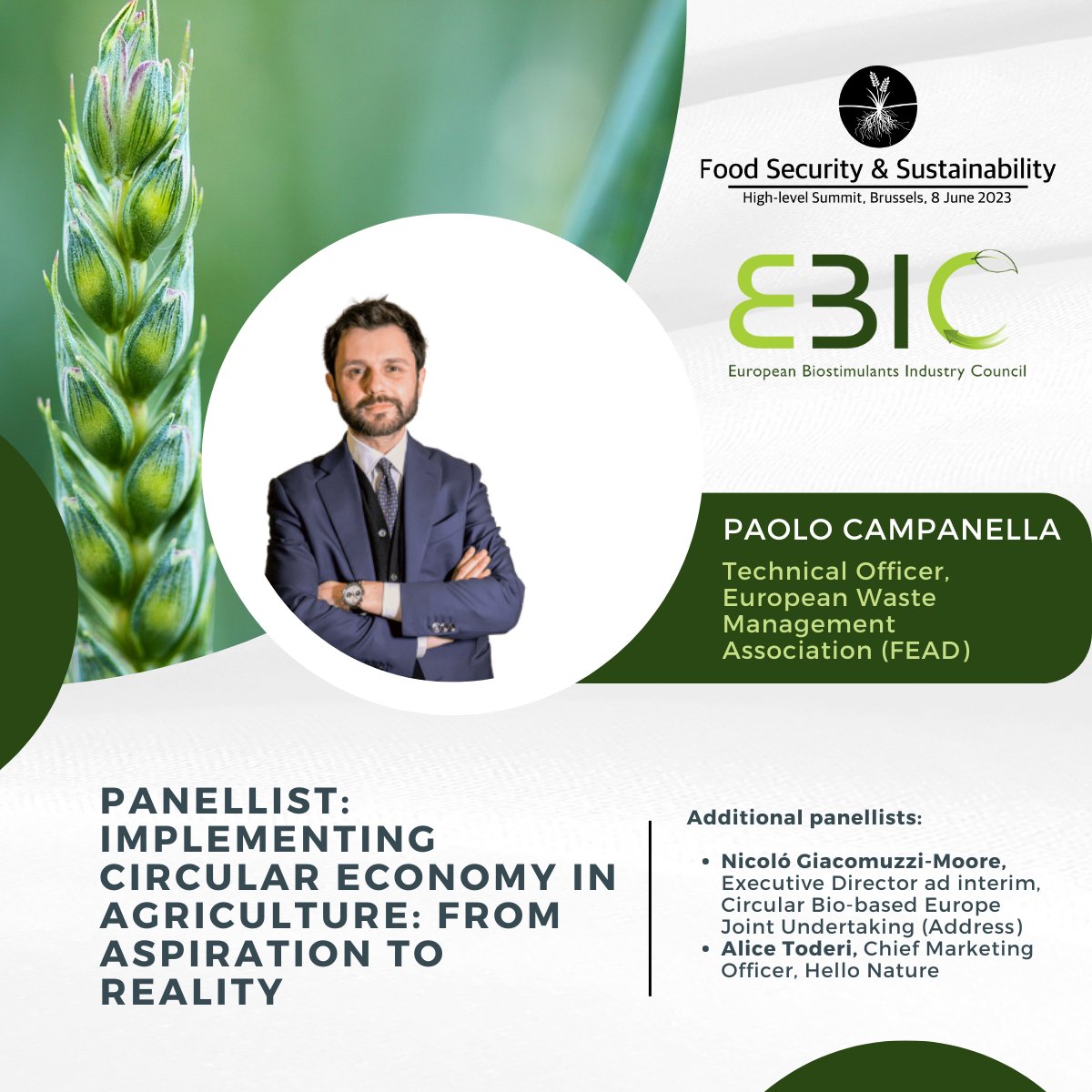 FEADinfo's tweet image. 📢 Discover how to transform the aspiration of implementing #circulareconomy in #agriculture into reality with FEAD's Technical Officer, Paolo Campanella, at EBIC's (@biostimulantsEU) High Level Summit on 8 June🌾

Register now👉 t.ly/JmOz

#EBICSummit #foodsecurity