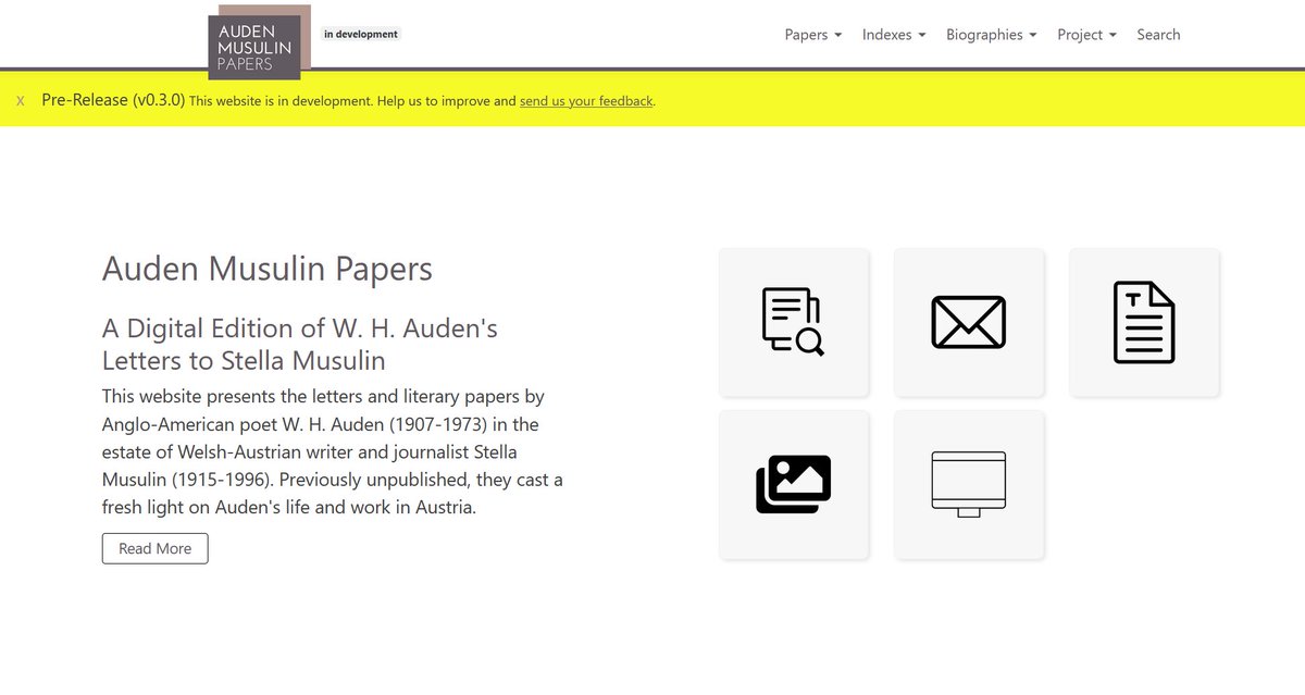 Releasing v0.3.0 of the Auden Musulin Papers #DigitalEdition featuring:
📷 previously unpublished photos of #WHAuden in Austria
🔧 fixes of TEI/XML markup
🖥️ all new organization of documents on UI
#DH #DigitalHumanities @ACDH_OeAW @oeaw @FWF_at @FWFOpenAccess #AustrianAuden