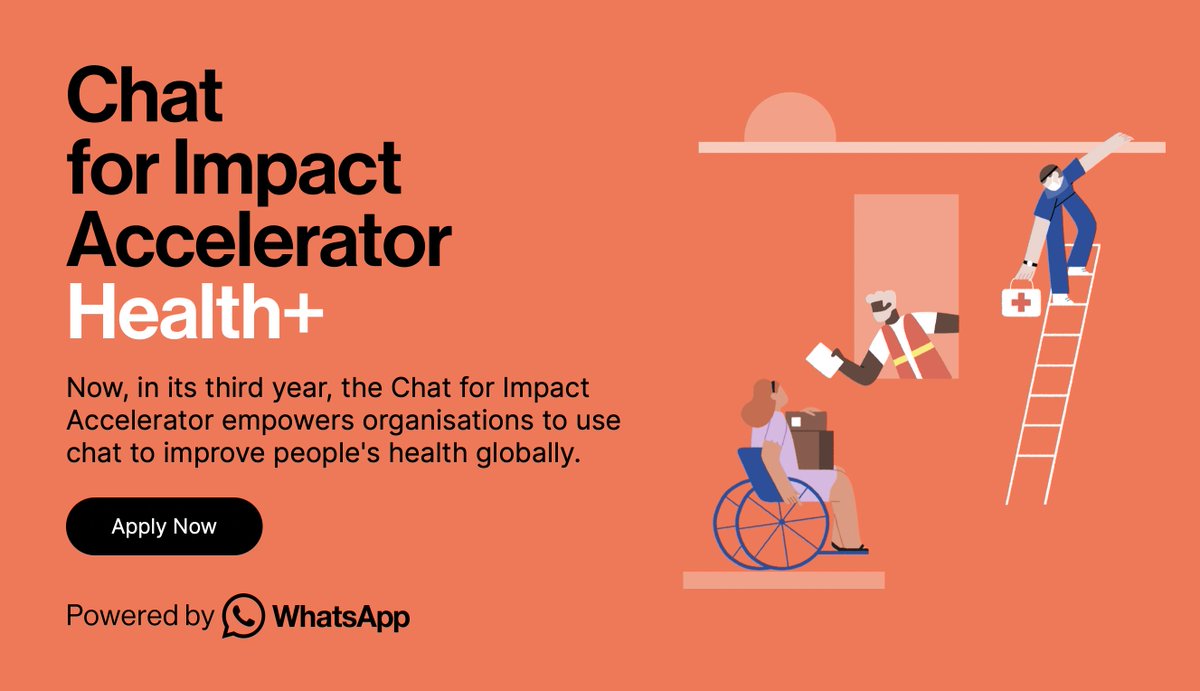 turn_io's tweet photo. Calling all organisations focused on making a positive impact in health! The Chat for Impact Accelerator programme is back. Get mentorship and a chance to launch and scale a chat service on WhatsApp Business. Apply today! https://t.co/TYTE85Z4ET 

#chatforimpact https://t.co/ui9LjKg5Fd