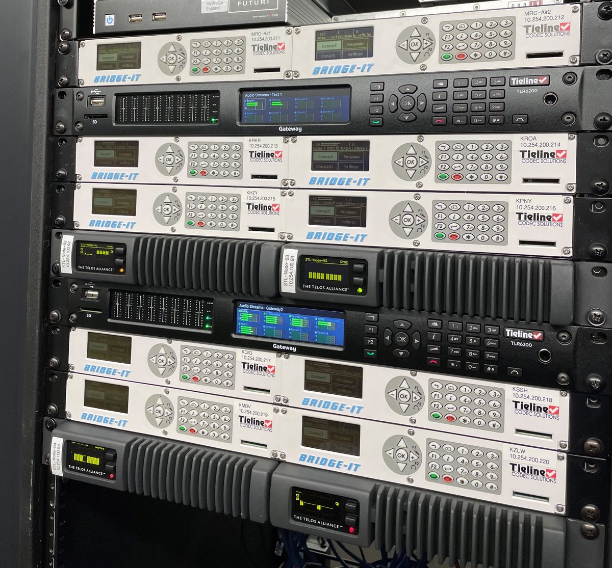Tieline's tweet photo. #MyBridge Radio Network added 2 #Tieline #Gateway 16 codecs to expand their network. They feed 8 stereo links to full power stations &amp; translators. "With Gateway and Bridge-IT codecs configuration is intuitive and they just work." Read Jeff Heins' story 👉https://t.co/BzJBq50S33 https://t.co/vOwKhQDTLq