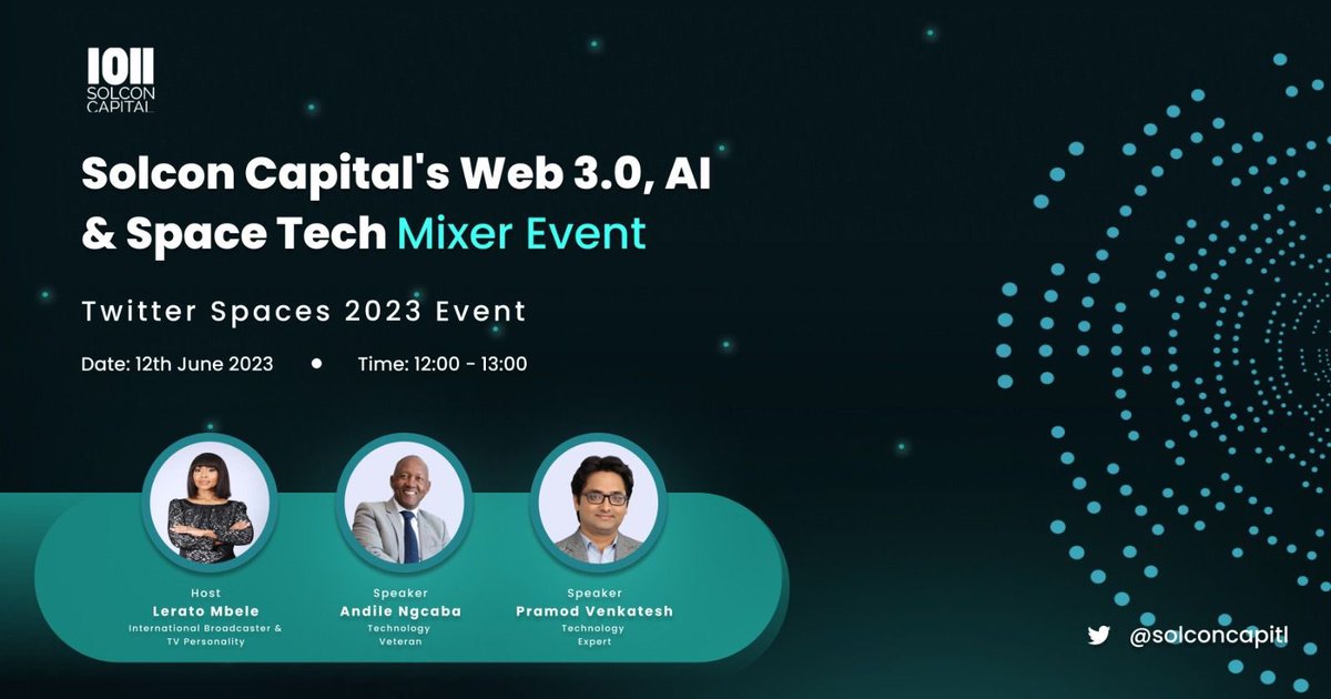 Join me on June 12, 2023, for an exciting conversation on Web 3.0, AI, and Space Tech hosted by 
Lerato Mbele. Pramod Venkatesh will join me as we dive deep into these fascinating topics. 

Set a reminder: x.com/i/spaces/1rmxP…