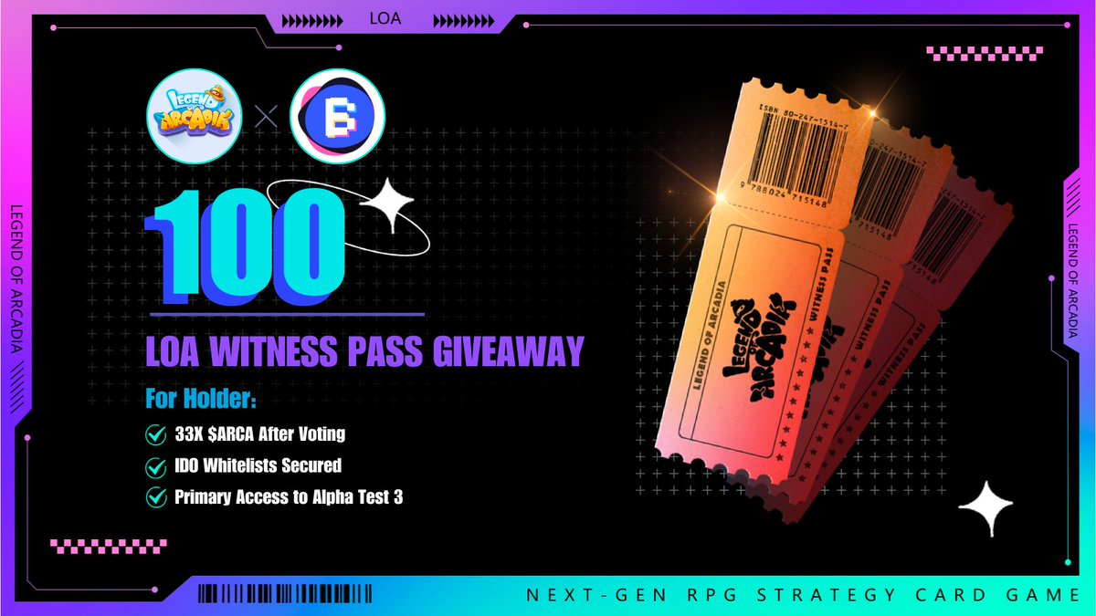 BitMetis's tweet photo. 🪂100 #Freemint LOA Witness Pass NFTs #Giveaway

@LegendofArcadia X @BitMetis

🤩 Prizes totaling more than 1200 $Sui and $ARCA. IDO and AlphaTest #whitelists are upcoming utilities.

✅Enter: https://t.co/yQrJ9faS4C https://t.co/6IEBjRHEou