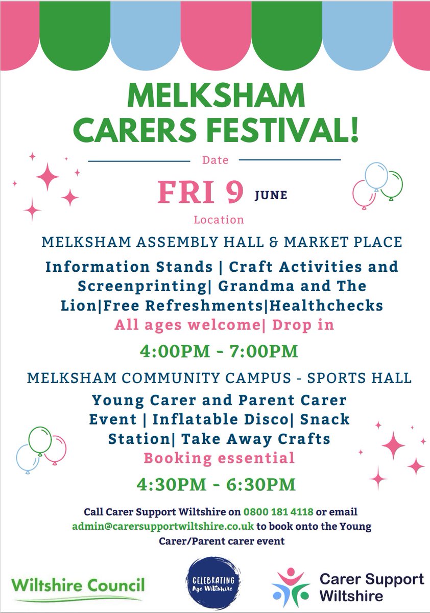 Wendy & Annie will be manning an information stall at this Friday's Carers' Festival in #Melksham. Drop by & learn about the #dementia services we offer across #Wiltshire @WiltsHour @RRogersSEPM @PeterDunfordCEM @carerswiltshire @YACbook #carers #dementiaservices