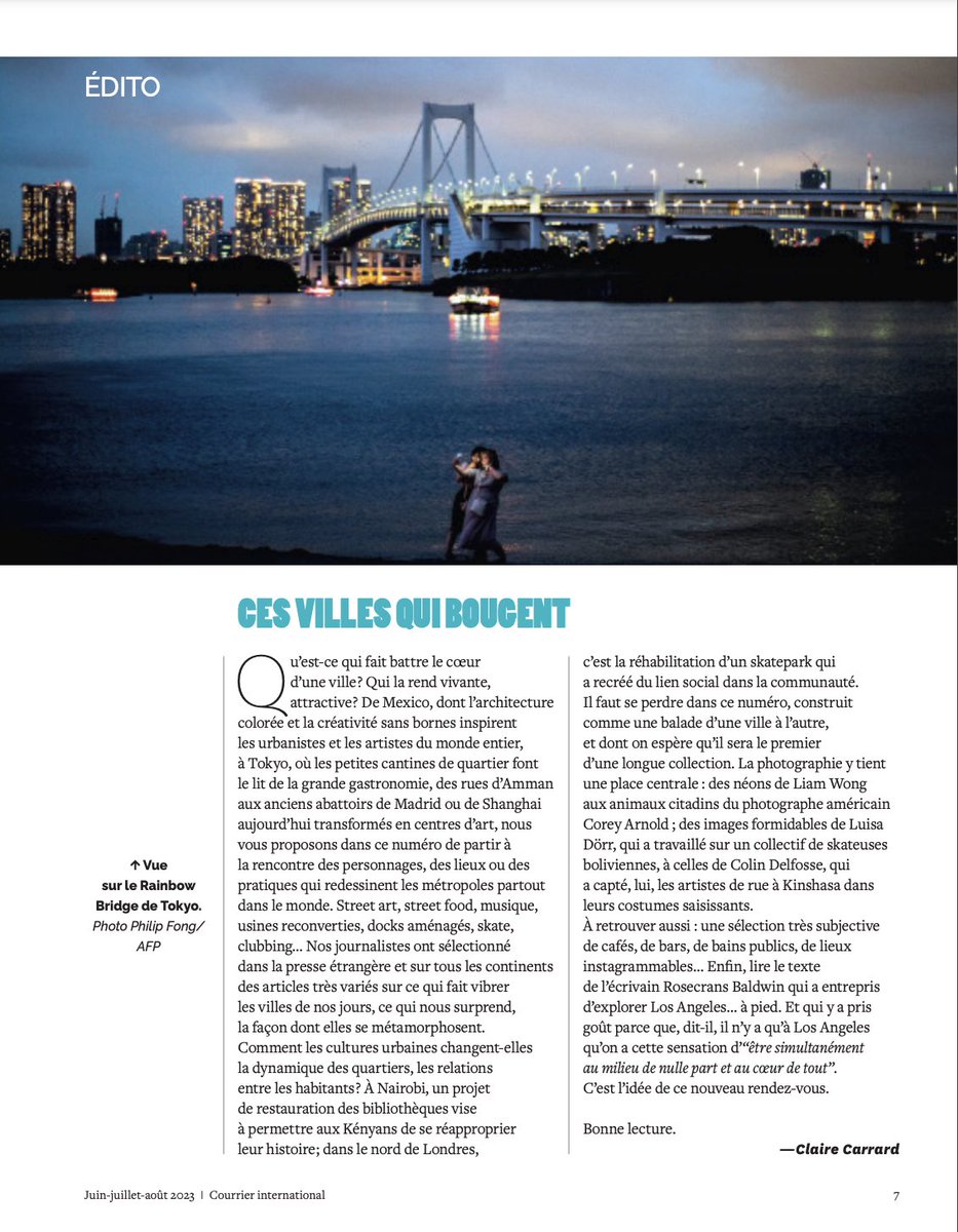 LMSouvanlasy's tweet photo. Après deux mois de travail, j’ai le plaisir de vous annoncer la sortie du nouveau cahier été de @courrierinter : « Ces villes qui bougent ». Le numéro est en vente de juin à août ! 🌇🥳 (en kiosque ou via la boutique en ligne) https://t.co/OirlUqPjDx