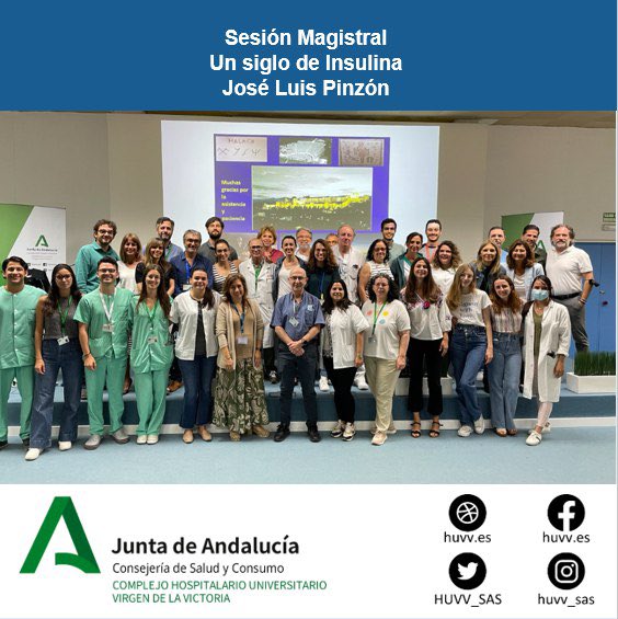 HUVV_SAS's tweet photo. 🔵 Esta mañana hemos asistido a una sesión hospitalaria magistral 🎓sobre la historia de la Insulina, que ha corrido a cargo de nuestro especialista y experto, José Luis Pinzón🩺👨🏽‍⚕️
@saludand @MalagaJunta @practicaseguras @DrTinahones https://t.co/u0qxWewm8X