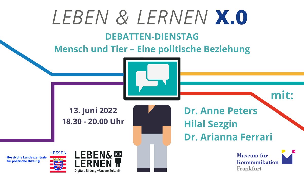 mfk_frankfurt's tweet photo. Am 13.6. diskutieren wir beim #debattendienstag mit Dr.Anne Peters, Hilal Sezgin &amp; Dr.Arianna Ferrari im Livestream über das ungleiche Machtverhältnis der Mensch-Tier-Beziehung und freuen uns auf eine spannende Diskussion. https://t.co/9e7sL5uqD9… #tierrechte #tierethik
@hlz_pb https://t.co/46n8dgpcAE
