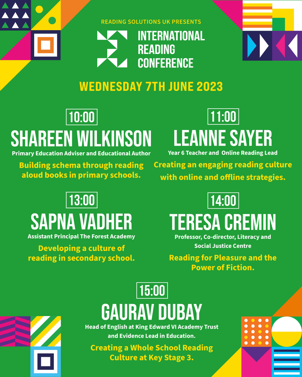 DaisyEduUK's tweet photo. Day 2 of our International Reading Conference is here! #IRC23
Today we have fantastic sessions led by @ShareenAdvice, Leanne Sayer, Sapna Vadher, @TeresaCremin, and @GauravDubay3 talking about reading fluency, developing whole-school reading cultures, and digital strategies.
Register for today's sessions: https://t.co/Kp0YR4KhpZ