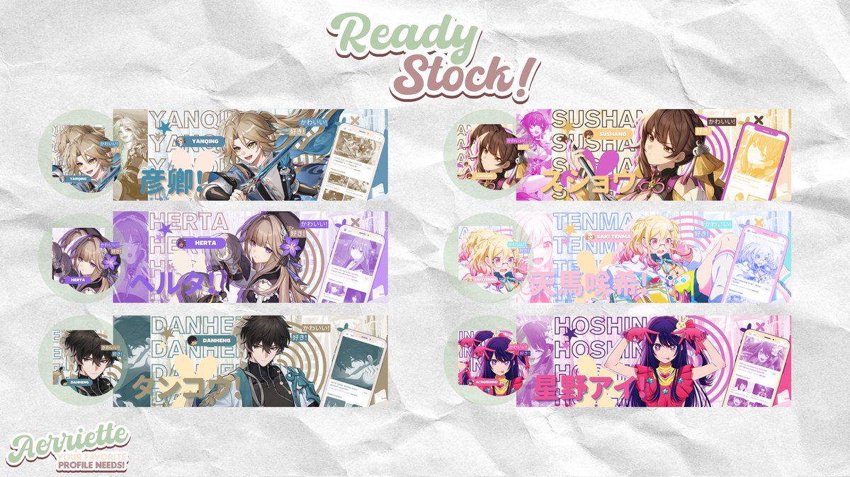 aerriette's tweet photo. ✮. rts are highly appreciated! ₍ᐢ.  ̫.ᐢ₎

hii, aerrie bawain layout ready stock honkai star rail, project sekai dan oshi no ko! yuk jajan, harganya only 15k udah dapet 2 ava { jpg + png } + 1 header. paymentnya via all e-wallet + qris yaa! 

#zonaba #zonauang https://t.co/11ljW4ybYp