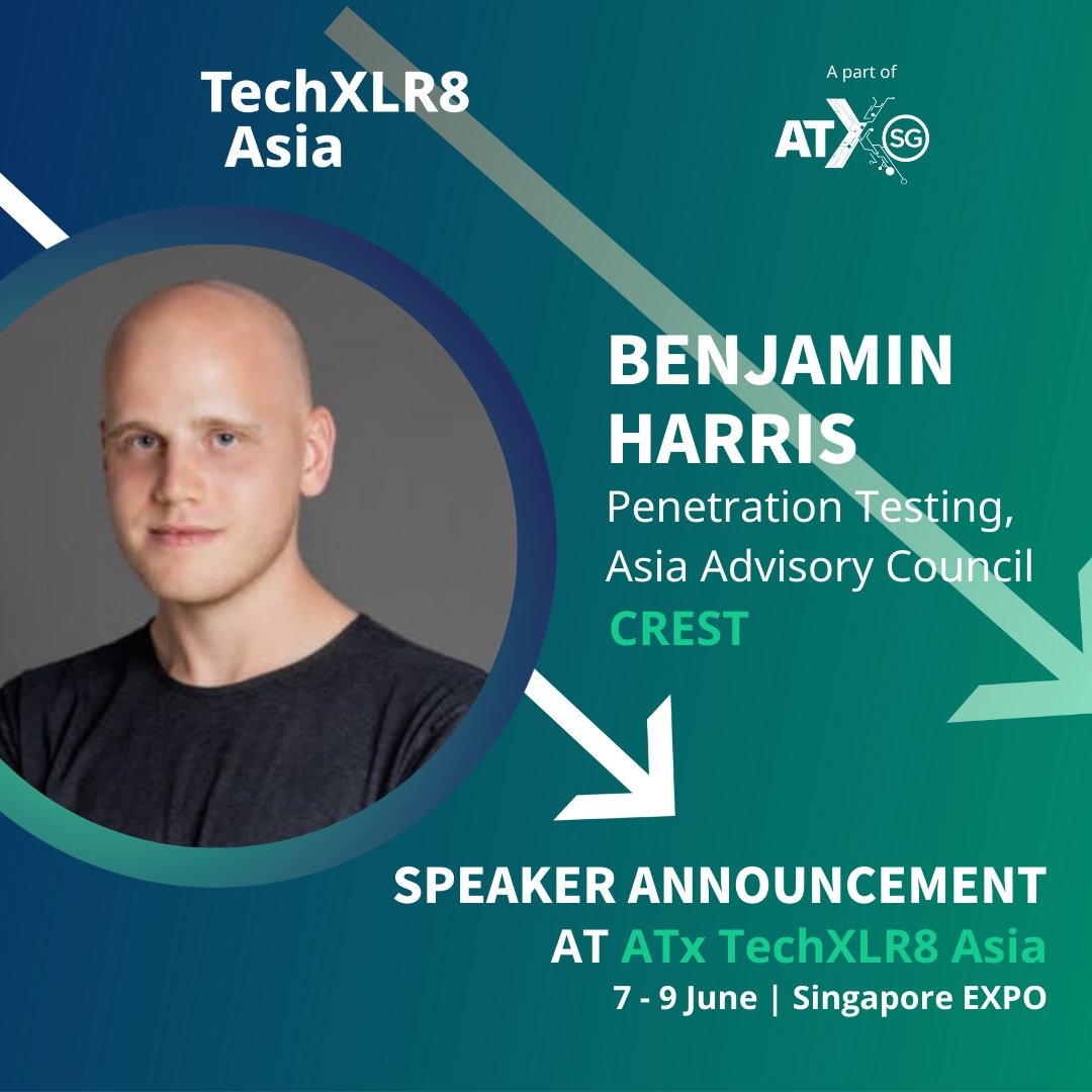 🔒 Brace yourself for an insightful session with Benjamin Harris, Penetration Testing expert and member of CREST's Asia Advisory Council at TechXLR8 Asia! 🌐💻 Get your pass now: bit.ly/3OXlD4k #ATxSG #ATxEnterprise