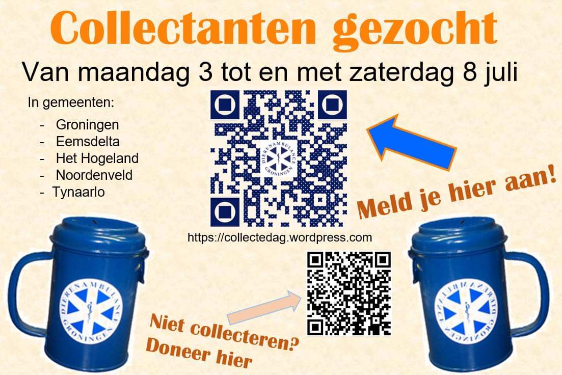 DierenambuGroni's tweet photo. -COLLECTANTEN GEZOCHT-
Van 3 t/m 8 juli (week 27) mogen #collectanten voor de @DierenambuGroni met #collectebussen voor contant geld en met QR-code langs de deuren.
Dit mag in de gemeenten: @Groningen, het @Hogeland, @Tynaarlo, @Eemsdelta en @Noordenveld. https://t.co/VEn08yoRt7