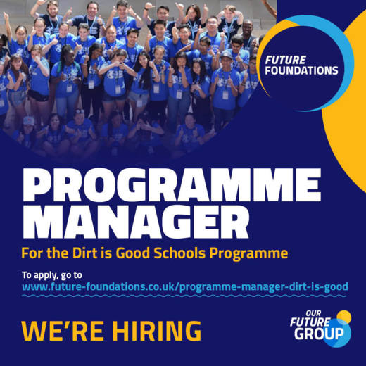 We are #hiring a Programme Manager for the Dirt Is Good Schools Programme. The Programme Manager will lead on the project management of an engaging social action programme for schools To learn more & apply, visit: future-foundations.co.uk/programme-mana… Applications close Monday 26th June 9am