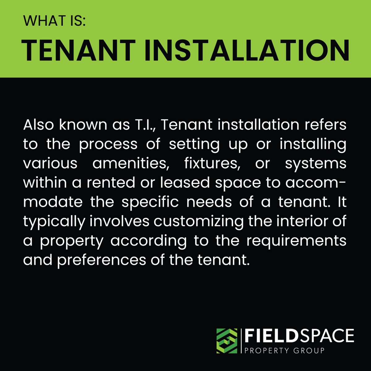 FieldspaceProp's tweet image. In our first post of this series, we will be defining T.I. or Tenant Installation. Most of our office spaces offer a specific rand value allocated to a tenant&apos;s fit out.

#tenantinstallation #WorkingSmart