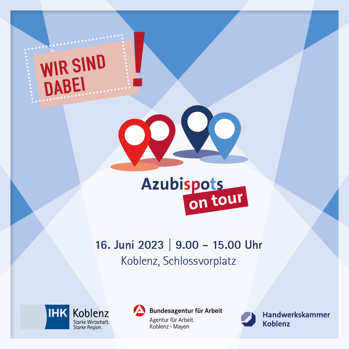 ihkkoblenz's tweet photo. AzubiSpots on Tour 2023 🚀
Am 16. Juni präsentieren sich mehr als 115 Betriebe auf der Unternehmermeile des #Azubispots am Schloss in Koblenz.
📆 16. Juni 2023
🕙 9-15 Uhr
📍 Schlossplatz 🏰 in Koblenz https://t.co/PJVwsl4NF8