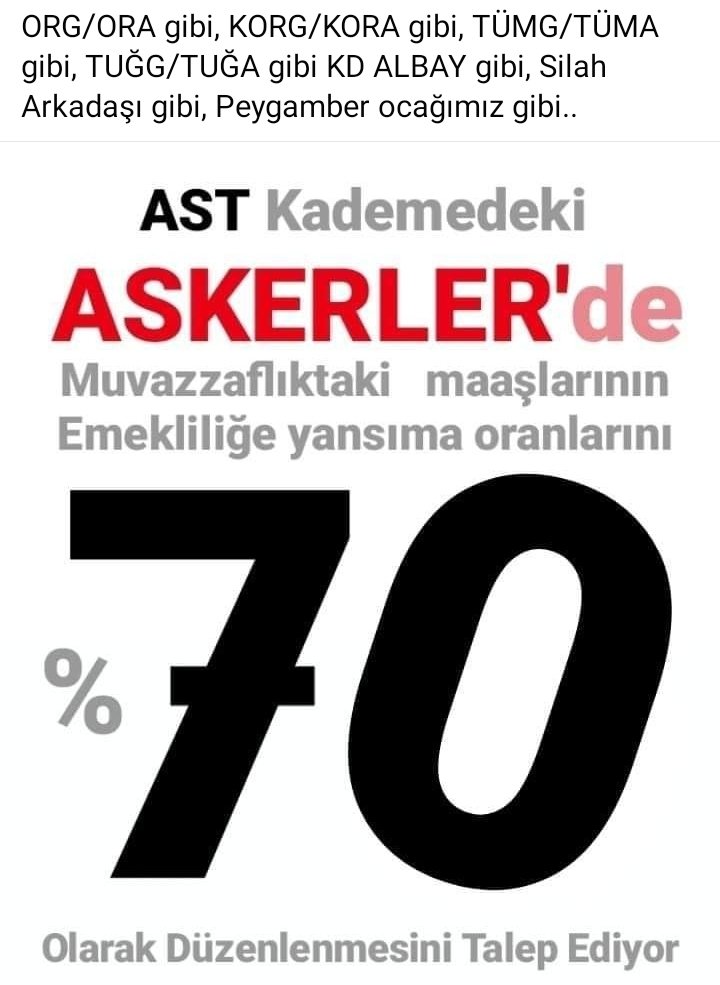 ORG/ORA gibi
KORG/KORA gibi
TÜMG/TÜMA gibi 
TUĞG/TUĞA gibi 
KD ALBAY gibi
Silah Arkadaşı gibi
Peygamber ocağımız gibi..

#kendiyolumuzda SON DAKİKA İSTİFA ET Merkez Bankası Altın Dolar Şahap Kavcıoğlu <a href="/remzialbasan/">Remzi ALBASAN</a> <a href="/HakanFidan/">Hakan Fidan</a> <a href="/celebimehmeta/">Mehmet Ali Çelebi</a> <a href="/TSKGnkur/">TSK</a> #DolarTL Ekmek