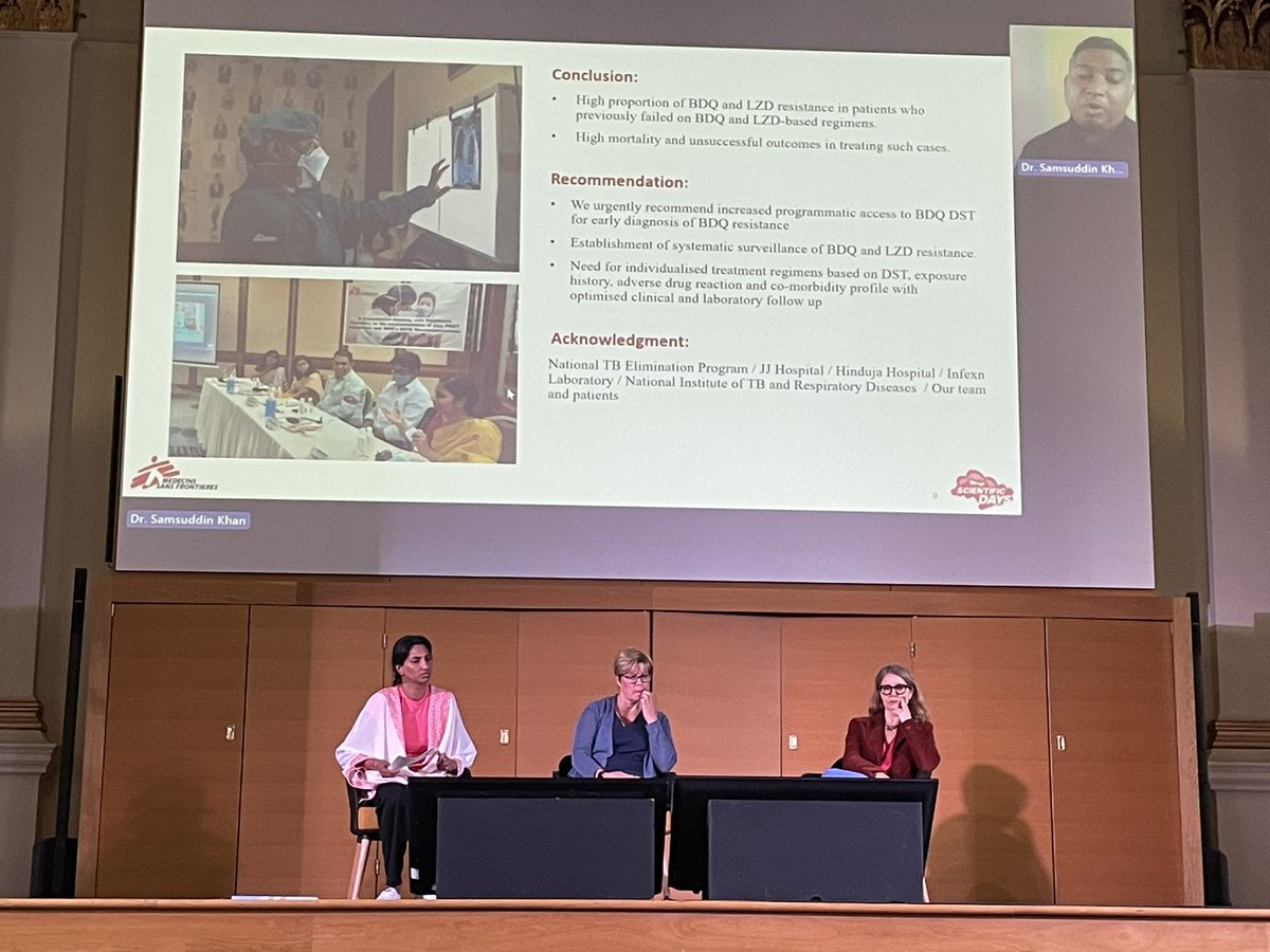 V.sobering talk from Samsuddin Khan at @MSFsci International Scientific Day reporting 31% resistance to Bedaquiline +/or linezolid in 88 patients referred to @MSF Mumbai clinic w/ previous exposure. We can’t be complacent & must invest in Drug Sensitivity Testing for newer drugs!