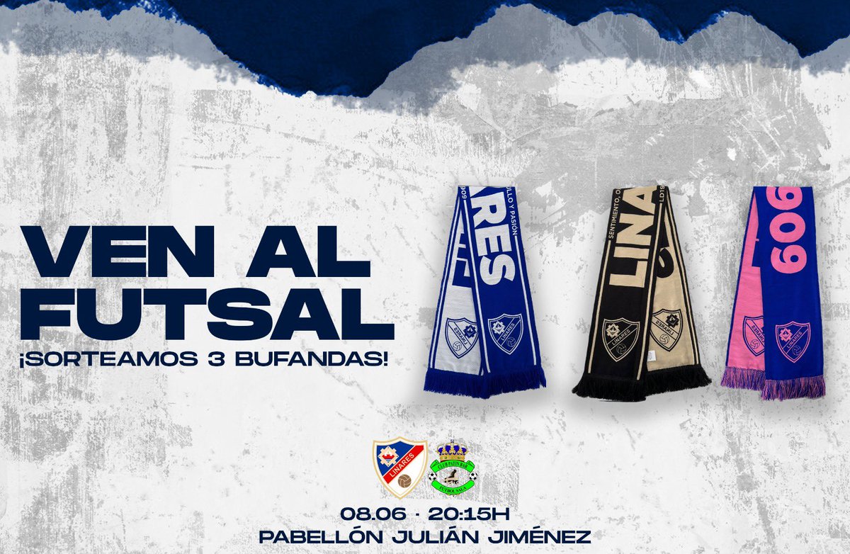 🙌🏼 ¡𝐕𝐄𝐍 𝐀𝐋 𝐅𝐔𝐓𝐒𝐀𝐋!

¡Sorteamos 3️⃣ bufandas entre todas las personas que acudan mañana, jueves 8, al Julián Jiménez! 🔵

¡El primer paso hacia la final lo damos entre todos! 🔥🏟️

#ElLinaresEresTÚ 💙