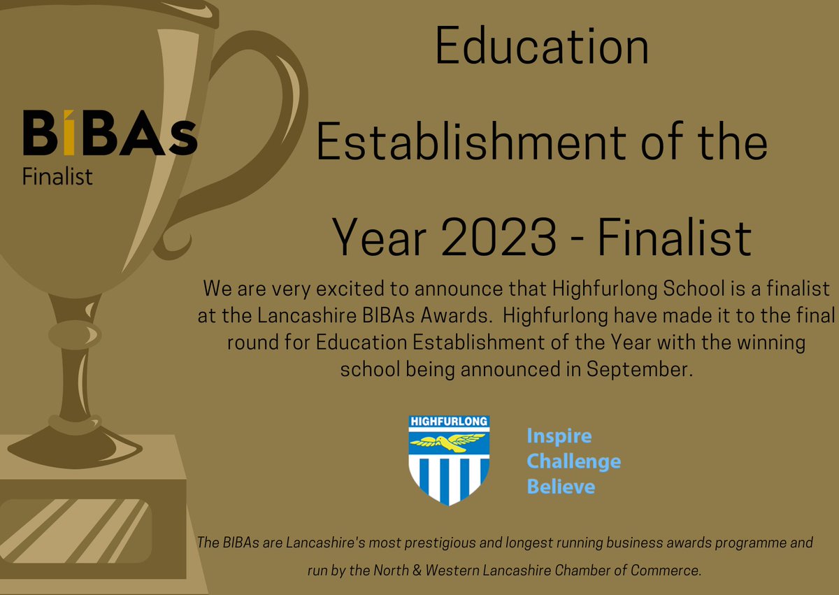 We have exciting news to share! We are a finalist at the BIBAs awards in the Education Establishment of the Year 2023 category.   We are honored to have been shortlisted for this award and for the opportunity to showcase our amazing pupils, staff and local community.