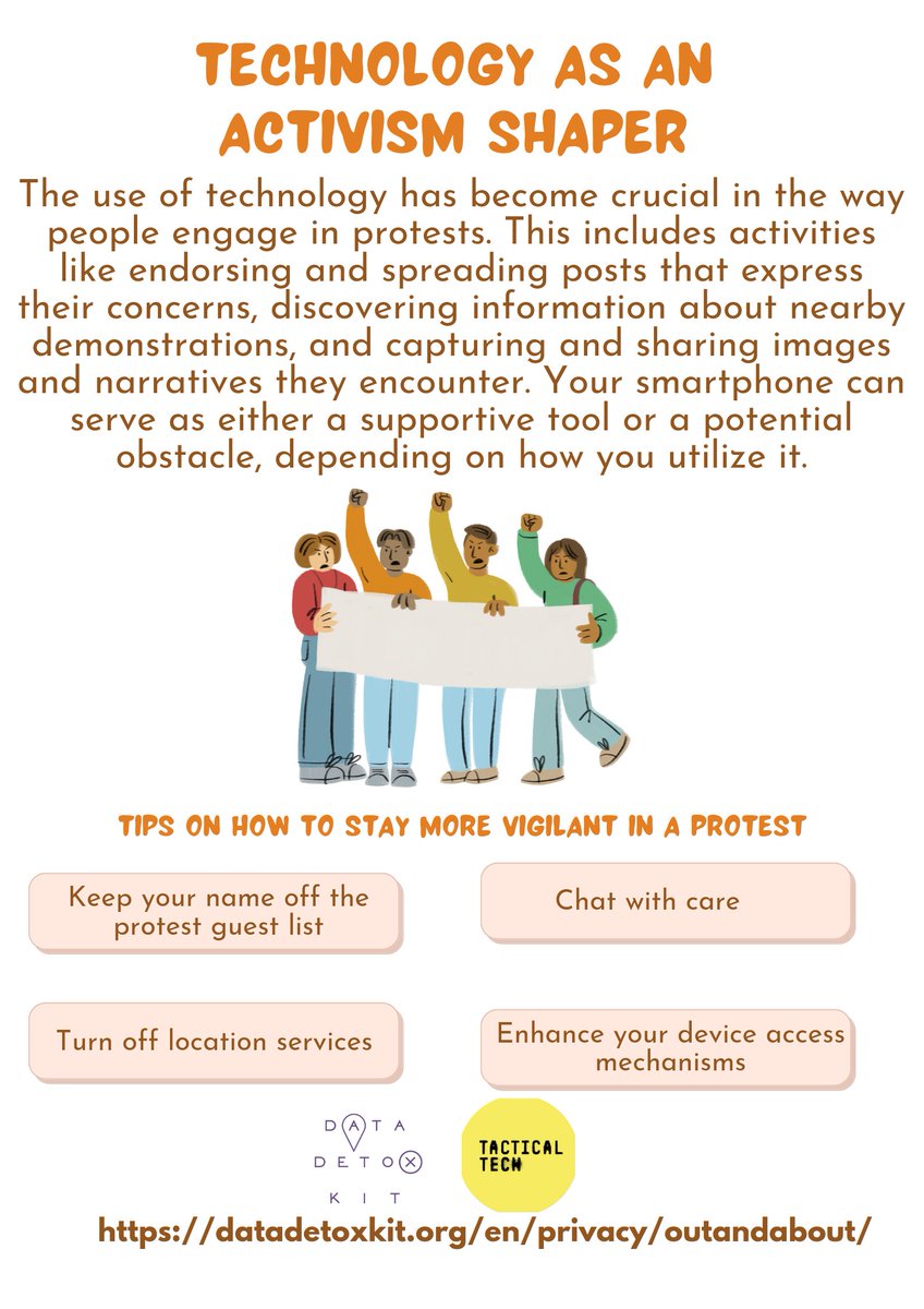 Ddadapodcast's tweet photo. Tech has become crucial in the way people engage in protests. Depending on how you utilize your device, it can either become a potential obstacle or a supportive tool in the activism mission.
@Info_Activism @HerInternet
#datadetoxkit https://t.co/U6uhvIncTA