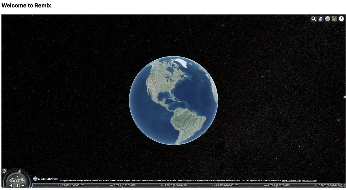 anotherbrain's tweet image. #RemixJS で例の #CesiumJS な地球儀を出してみた。すこし Conflict があり Config 面倒とうか手こずってしまった。あとで何かに記録すべき。