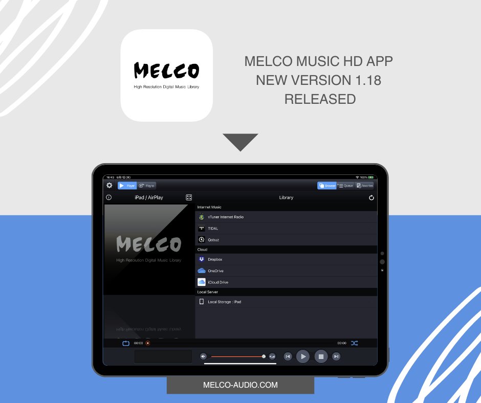 DelaAudio's tweet image. MELCO Music HD App new version 1.18 is released!

apple.co/43NCgmS

 #melcoaudio #musiclibrary #melcomusichd