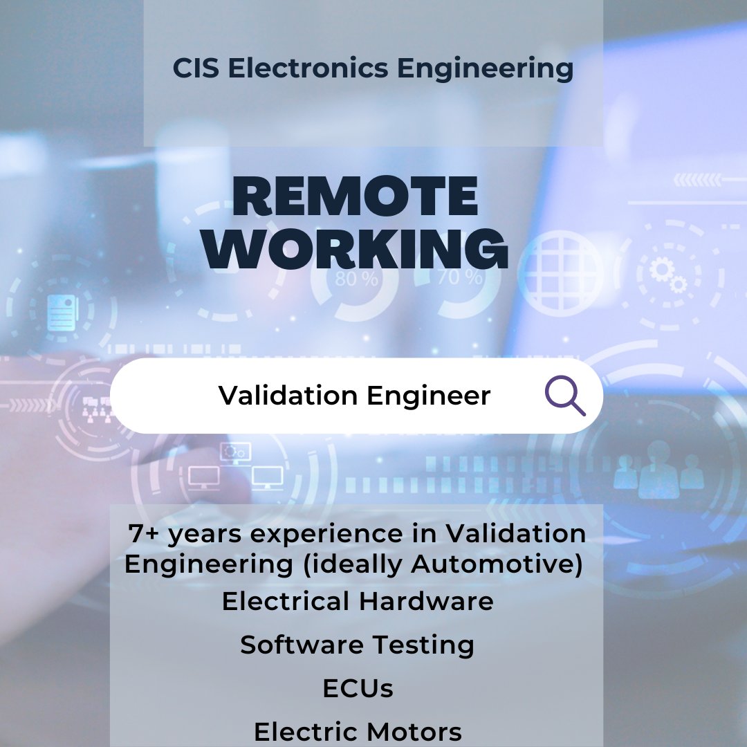 CIS2003's tweet image. We're looking for a #ValidationEngineer with #automotive experience to join a 6+ months project with a European company. #remotework possible. Contact Yvonne Horstmann on yvonneh@cis-ee.com