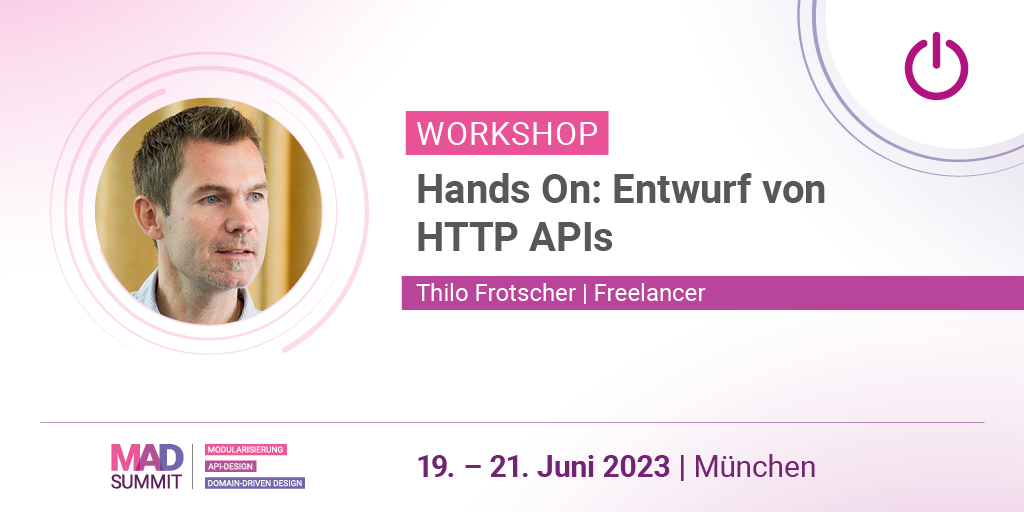 In diesem praxisnahen Workshop entwerfen die Teilnehmenden mit <a href="/thfro/">Thilo Frotscher</a> ein typisches HTTP API. Dabei werden die wichtigsten Designentscheidungen diskutiert 🎨, die beim Entwurf auftreten. 

Sichert euch den Platz zu diesem &amp; 23 anderen Workshops: mad-summit.de/fundamentals/h…