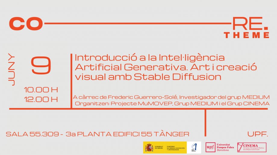 comunicacioUPF's tweet photo. Vine al proper seminari d'investigació #UPFCORE 'Introducció a la Intel·ligència Artificial Generativa. Art i creació visual amb Stable Diffusion'. Activitat gratuïta però requereix inscripció 👉 https://t.co/SrIWRcNaxi
🗓️ 09/06/23 
🕙 10.00 h 
#UPFCommResearch #CORETalk #recerca https://t.co/T0JVHGqGXf