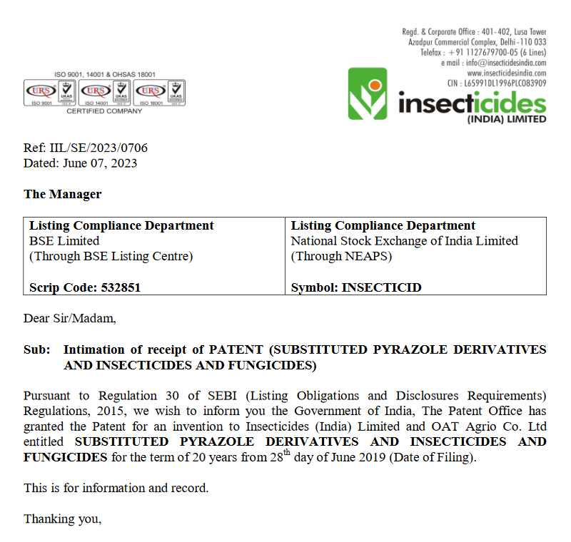 #INSECTICID INSECTICIDES (INDIA) update.