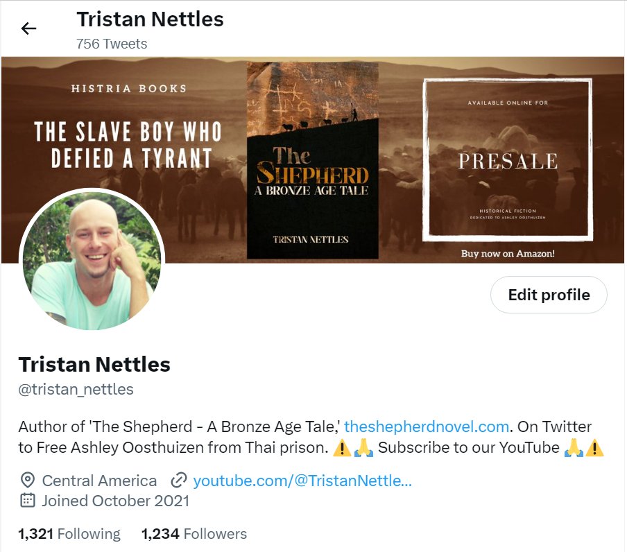 tristan_nettles's tweet image. 📊🚀 Building Momentum: 756 Tweets, 1234 Followers, 1321 Following... Is the universe hinting at my counting skills? 🤔😅 Join me as I build the army to free Ashley from Thai prison! 📈✨ #TwitterStats #EngagementGoals #CountingSkills #Community