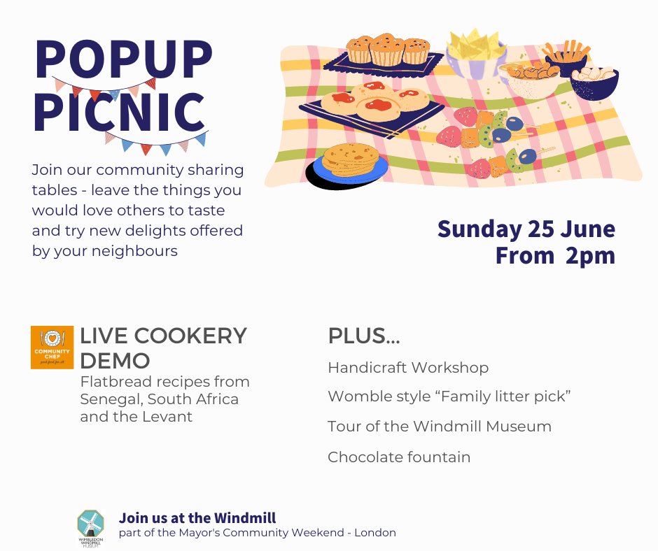 We will be hosting an exciting family picnic inviting everyone, wherever you live, to come along for our Pop-Up Picnic and, if you can, to bring a little extra bread, cake or other bakery item that proudly represents traditional food in your community.
wimbledonwindmill.org.uk