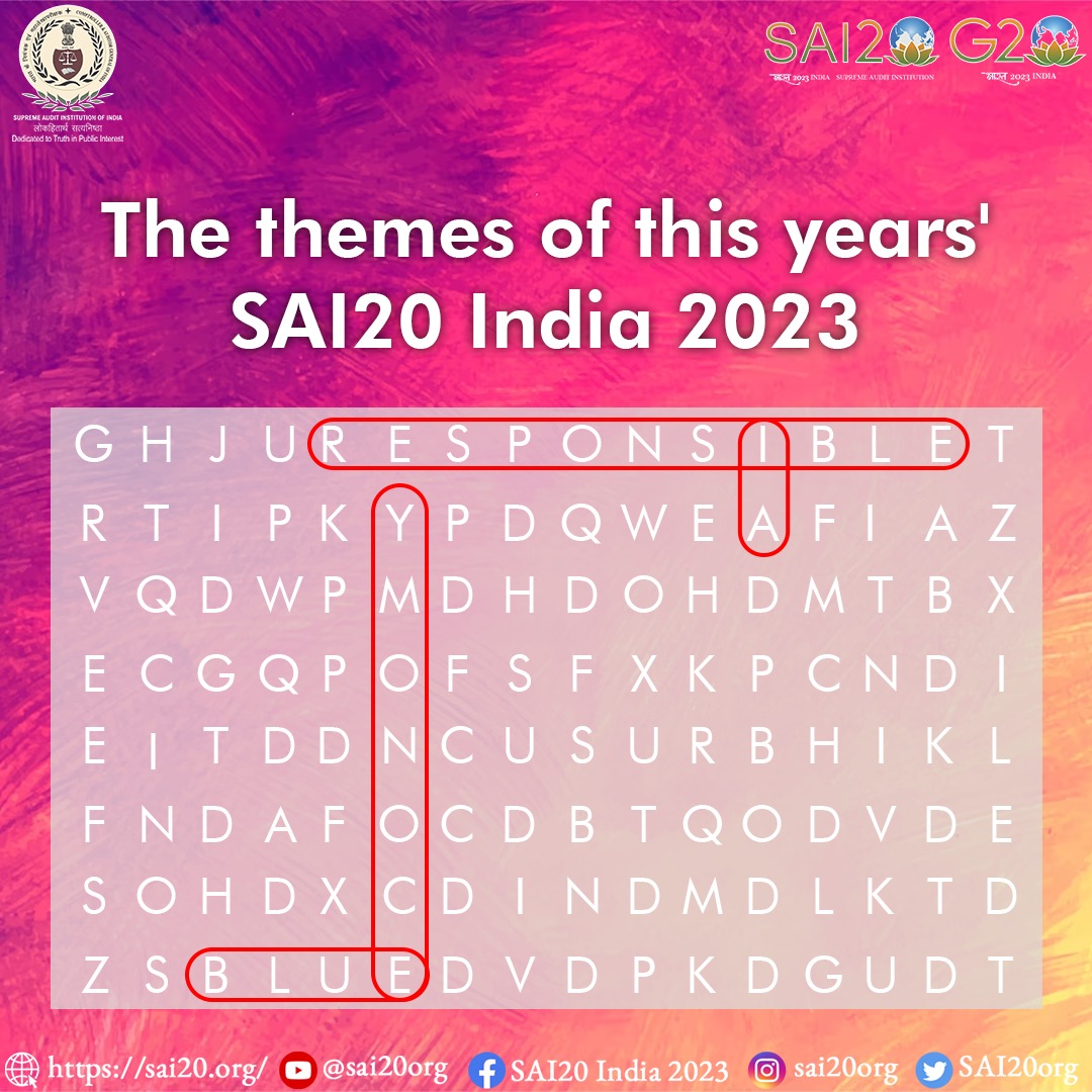 Here is the answer❗

The SAI20 India 2023 is centered around two main themes:

🐋Blue Economy

🦾Responsible AI

#SAI20 #G20Presidency #Goa #SAI20Summit #Crossword #CAGofIndia