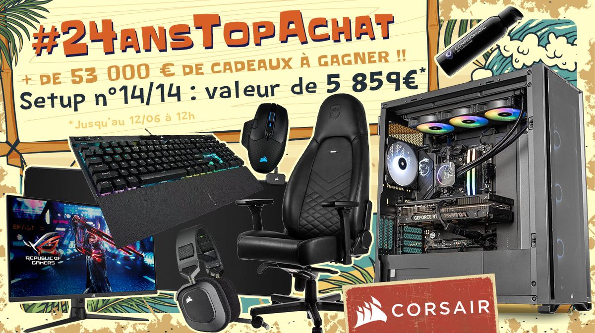 🎁 Concours 🎁 #24AnsTopAchat + de 53 000 € de cadeaux à gagner ! On termine en beauté avec le #SetupFinal de 5859 € ! 👉 Pour participer ☑ #RT ce tweet ☑ Follow @TopAchat Participe aussi sur TikTok / Discord / Insta / FB topachat.com/p/content/conc… TAS le 12/06 à 12h