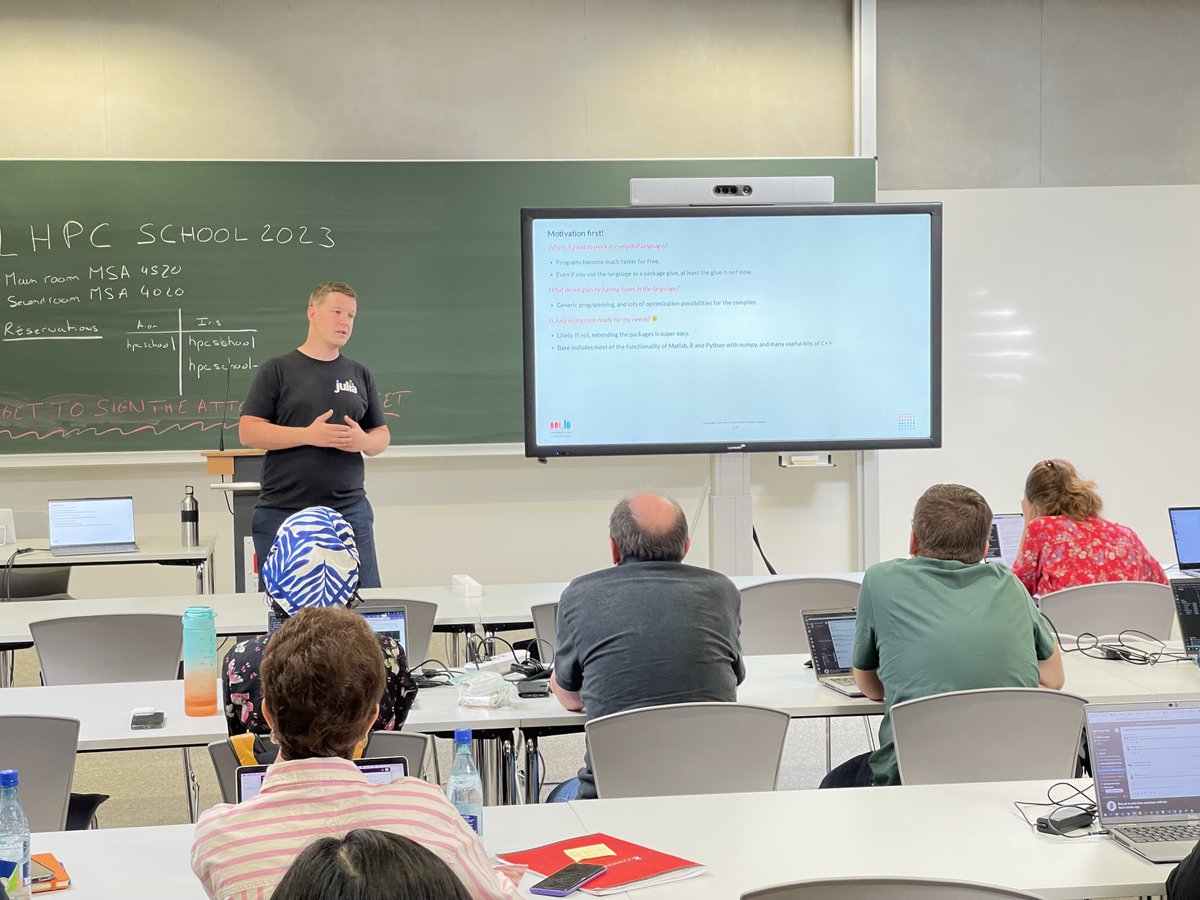 A big thank you to L. Heirendt and M. Kratochvil for introducing us to the use of the Julia programming language in the HPC context and more explicitly on #Iris and #Aion for this new practical session of the #HPCSchool 2023 <a href="/uni_lu/">uni.lu</a>