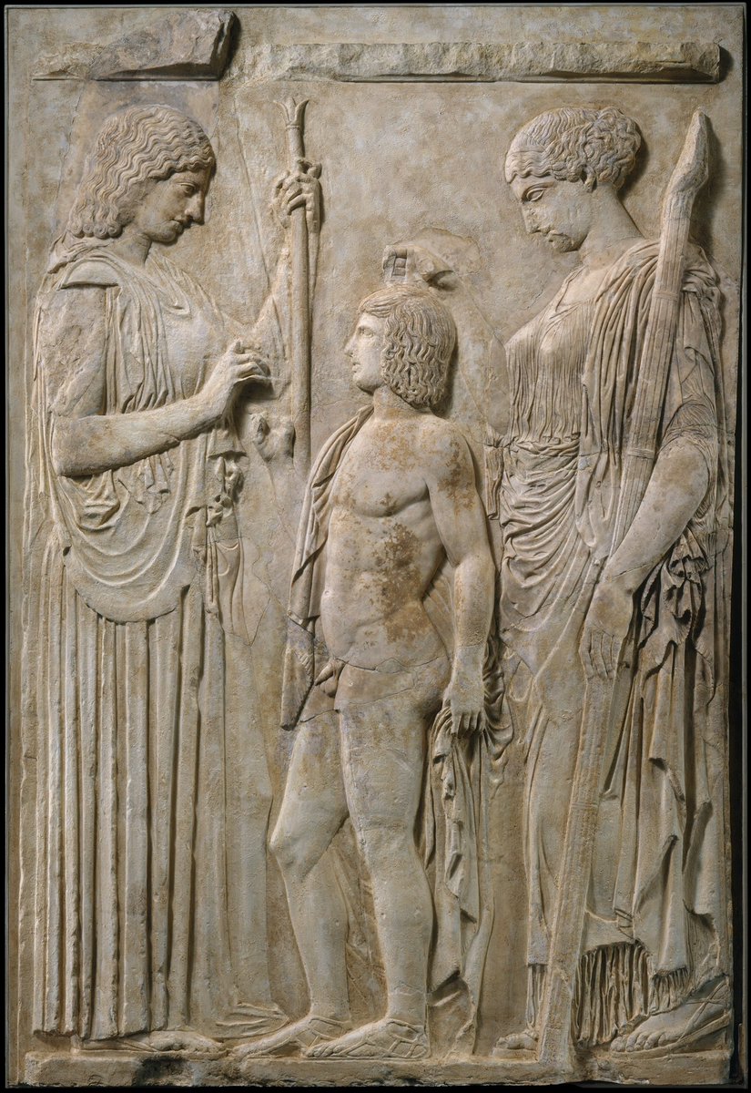 #ReliefWednesday

Roman fragments of the Great Eleusinian Relief ~ c. 27 BCE–14 CE

Demeter (left) and Persephone each extends their right hand toward a nude youth thought to be Triptolemos, who was sent by Demeter to teach men how to cultivate grain.

🏛The Met, 14.130.9