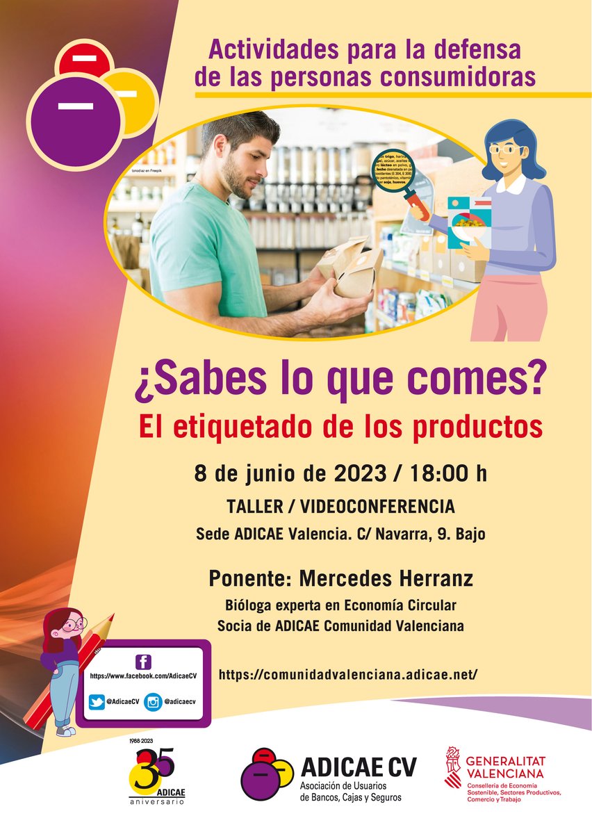 🔴Os recordamos que mañana,📆jueves 8 de junio a las 18:00🕕realizamos el taller #EtiquetadoProductos , una oportunidad para lograr una #AlimentacionSostenible y saludable🍊 y fomentar el #ProductoLocal. En nuestra sede de #Valencia y videoconferencia👉 cutt.ly/02k8h3A