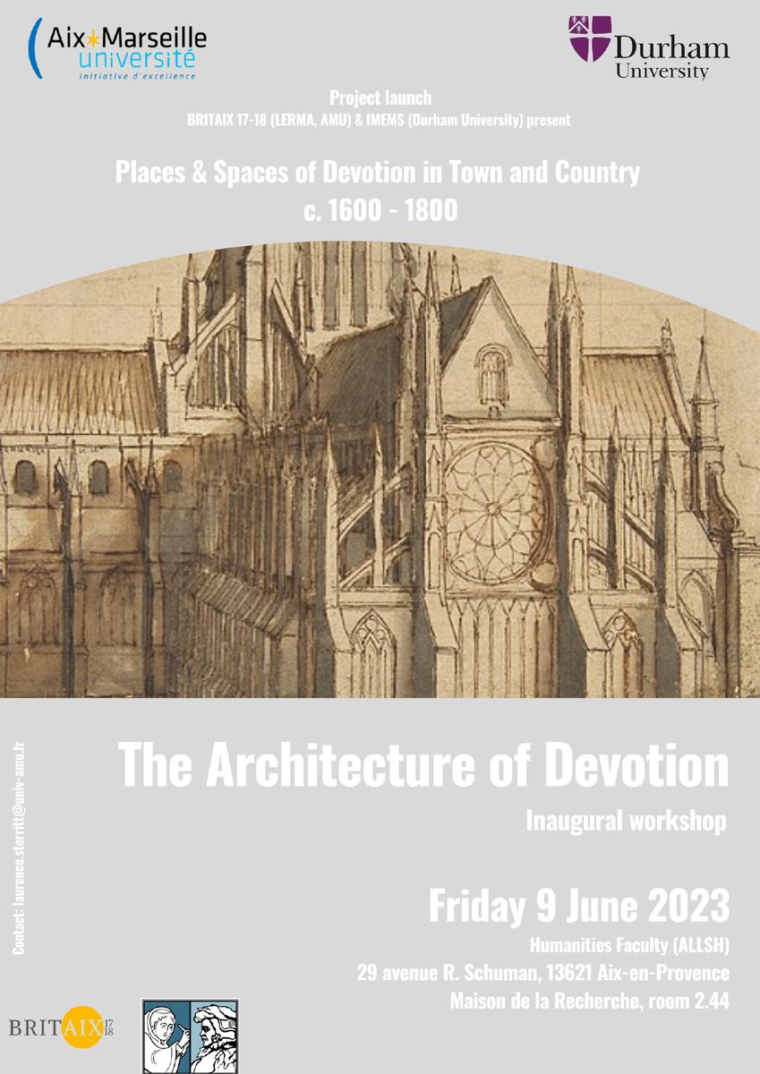 Inauguration le 9 juin 2023 du nouveau partenariat international et interdisciplinaire de <a href="/LermaAmu/">Laboratoire LERMA</a> avec The Institute for Medieval and Early Modern Studies, Durham University, pour le projet ‘Places and Spaces of Devotion in Town and Country, c. 1600 – 1800’