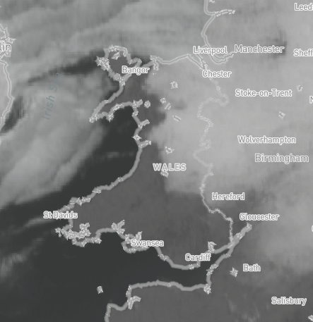 Still cloudy over parts of Powys and the north-east, but sunny over most of the country, - a keen easterly breeze, and temperatures reaching the low 20s.