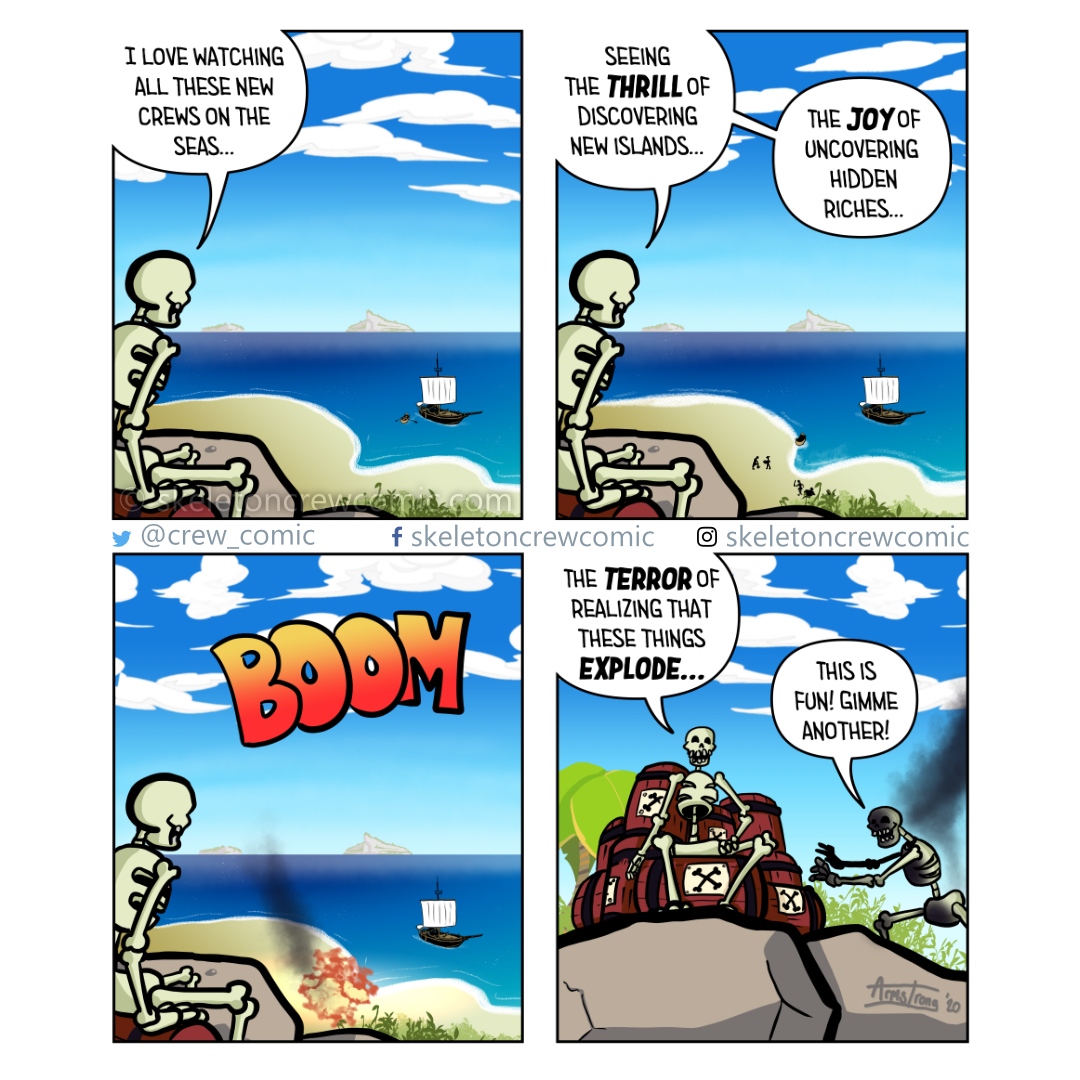 We helps the new crews, yessss... we helps them discover the Ferry of the Damned...

Read more comics at the Skeleton Crew website: skeletoncrewcomic.com

#SoT #SeaOfThieves #BeMorePirate #SkeletonCrew #Comic #SkellyCrewRepost