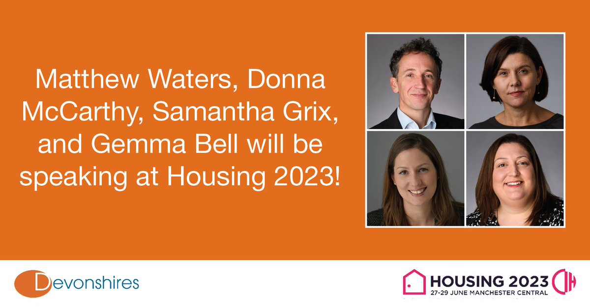 Attending Housing 2023 in Manchester this month? Head to the Masterclass and Housing management theatre where Partners Matthew Waters, Donna McCarthy, Samantha Grix, and Gemma Bell will host sessions throughout the week.

#Housing2023

devonshires.com/devonshires-at…