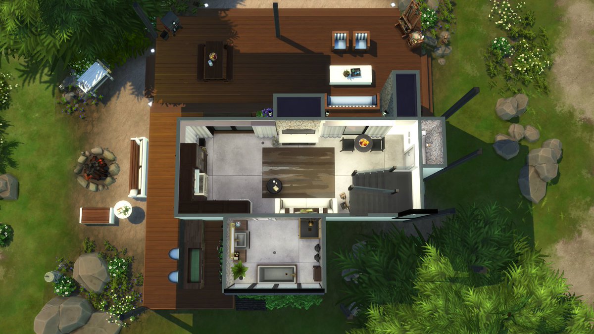 ally_franko's tweet photo. I have recently uploaded this cute and cosy getaway destination if you want to give your sims some peace and quiet. Built on the 20x20 lot 'Little Falls Nook' in Copperdale. Check out on my gallery page - ID allfranko ☺️🌲🎣👩‍🎨

#ShowUsYourBuilds #TS4 #TheSims4 https://t.co/l4O2mWhrvH