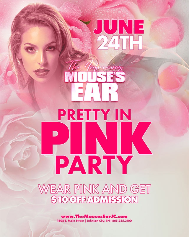 It's time to party in pink! 💕 Come join us at Mouse's Ear for the Pretty in Pink Party on June 24th - don't forget to wear pink to get $10 off admission! 💃 🎉 🌸 #pinkparty #mousesear #prettyinpink #johnsoncity