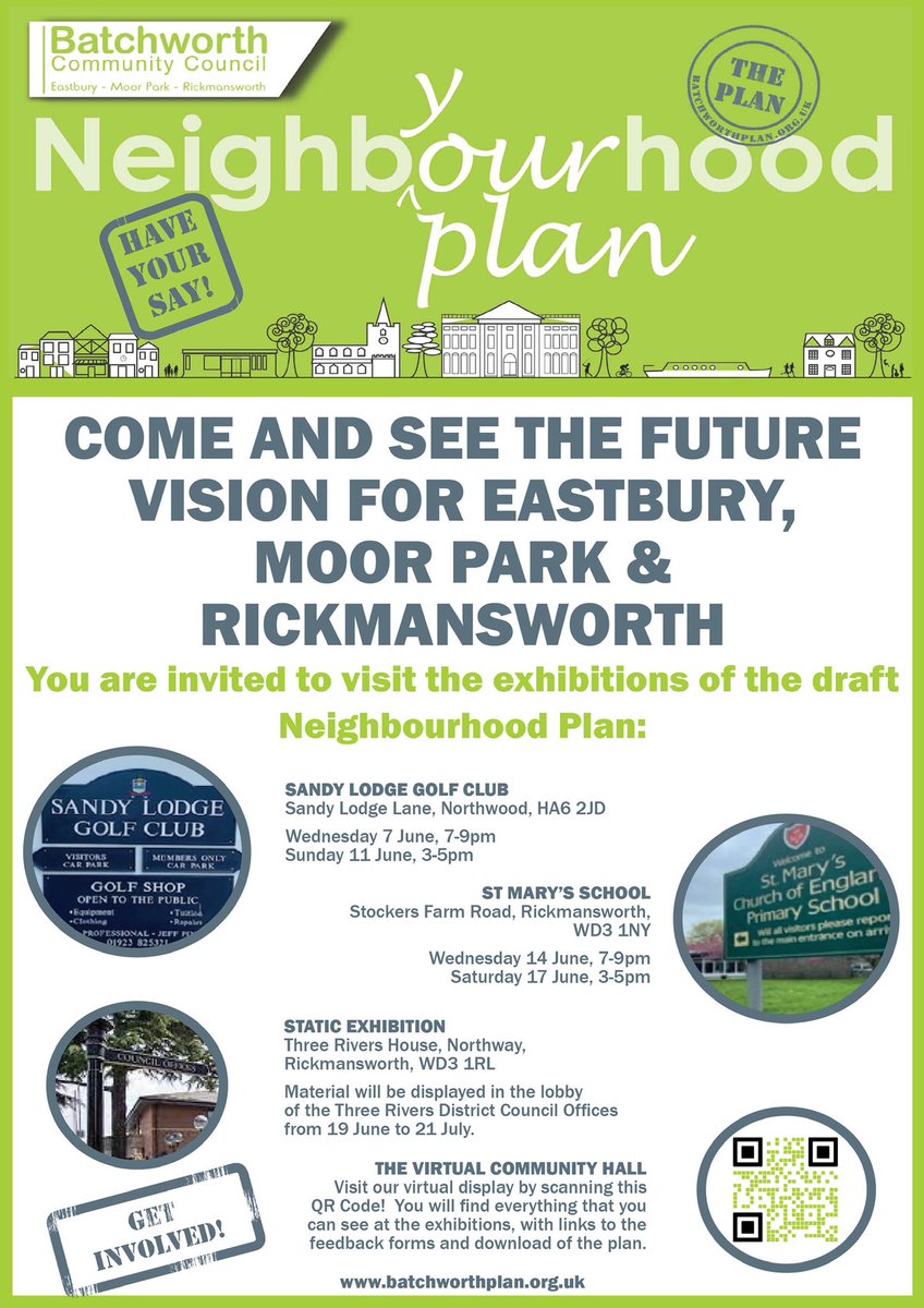 BatchworthPlan's tweet photo. First of The Batchworth Plan Exhibitions tonight (Weds 7 June) at Sandy Lodge Golf Club, 7pm.  All Welcome to come and view the draft Neighbourhood Plan. https://t.co/oJrnGL52rN