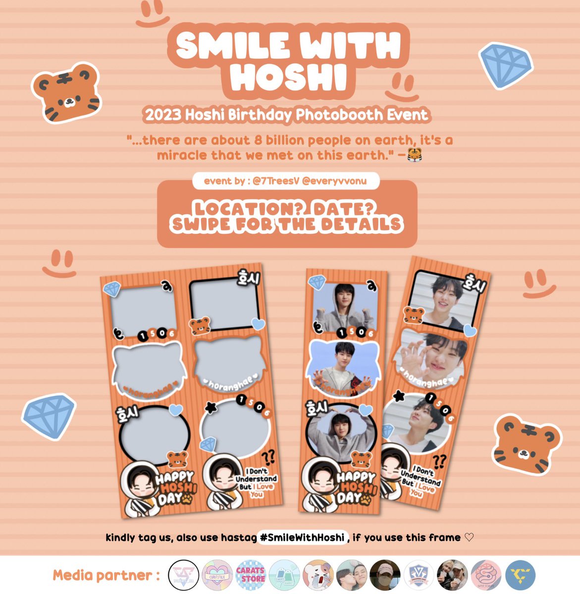 caratstalk's tweet photo. π―πππππ ππππ ππππππ―
2023 Hoshi Birthday Photobooth Event
Event by: @7TreesV & @everyvvonu
ποΈπdetails on poster
tiap lokasi tanggalnya berbeda ya jadi cek lagi diposternyaπ€
share your moment and tag us β‘
#SmileWithHoshi https://t.co/h9EjtA0yOJ