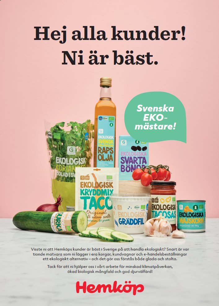 axfood's tweet photo. Hemköp har passerat konkurrenterna om högst eko-försäljning i dagligvaruhandeln: 7,3%. Inom Axfood har vi har vi mål om att nå minst 10% till 2025. @OrganicSweden @KRAVmedia @Ekolantbrukarna @EPOK_SLU @OrganicDenmark @ninahalling @annarichert @WWF @Elin_Roos_SE @Ekobonden https://t.co/WVk1OfogzN