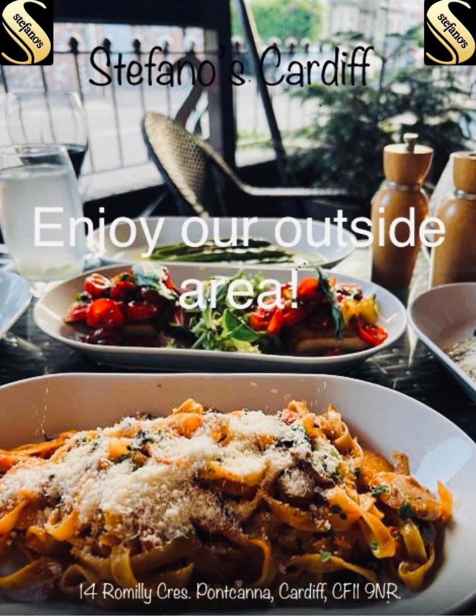We are so happy the Sun is still out ☀️☀️
You can Enjoy some delicious Italian food in our outside area 🍝

How to book:

📲 Call us: 02920 372768.
💻 Book via our Website: Stefanos.co.uk
📍 Pop in: 14 Romilly Crescent, Pontcanna, Cardiff, CF11 9NR.